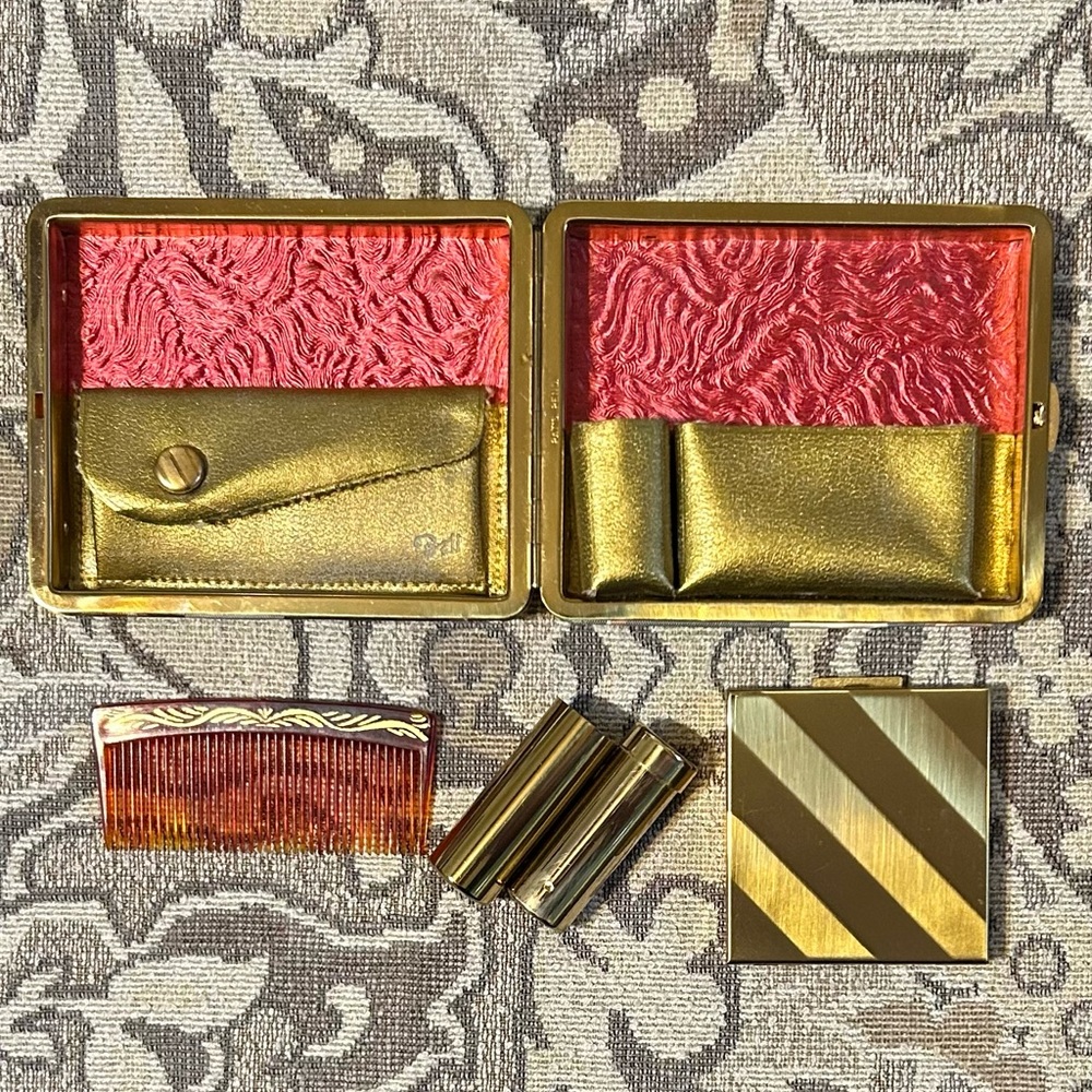 Vintage Zell 5th Avenue Carryall Clutch Powder Compact Lipstick Comb Minaudiere